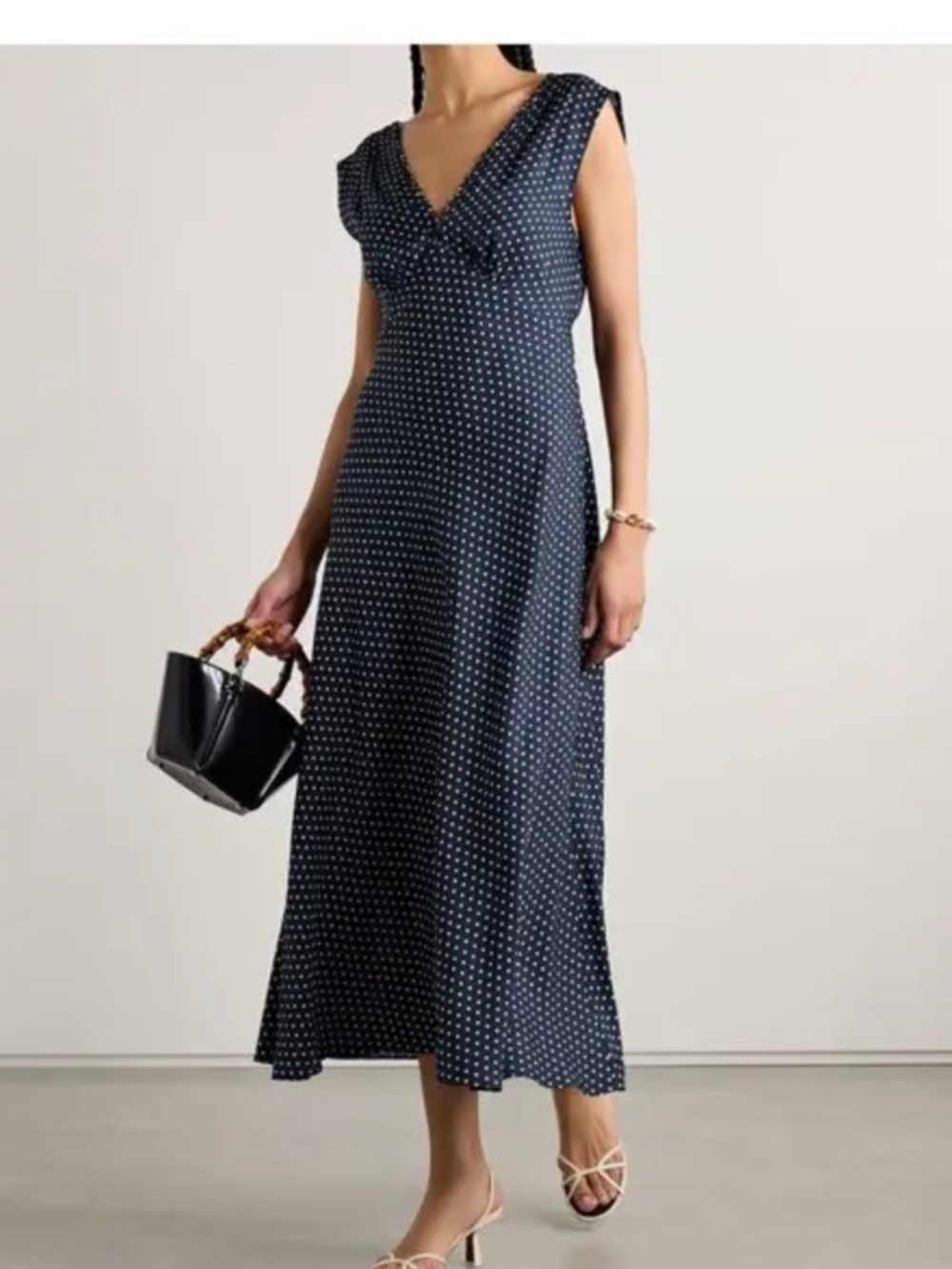NWT DÔEN Tahlia Hepburn Dot Silk Blend Polka Dot Midi Dress M